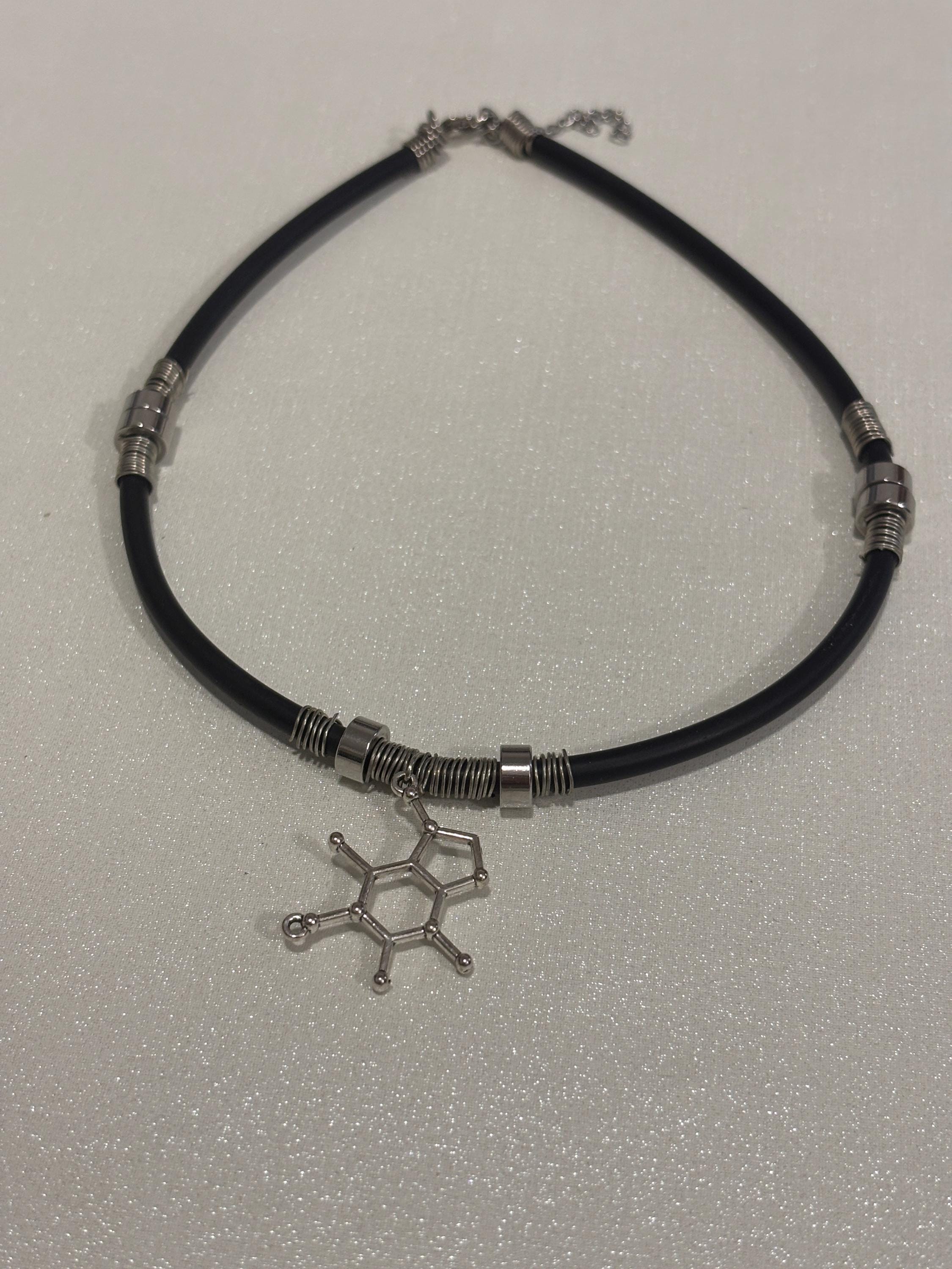 Collana molecola serotonina in acciaio| Collana chimica scientifica stile goth alternativa| Gioiello dark minimal
