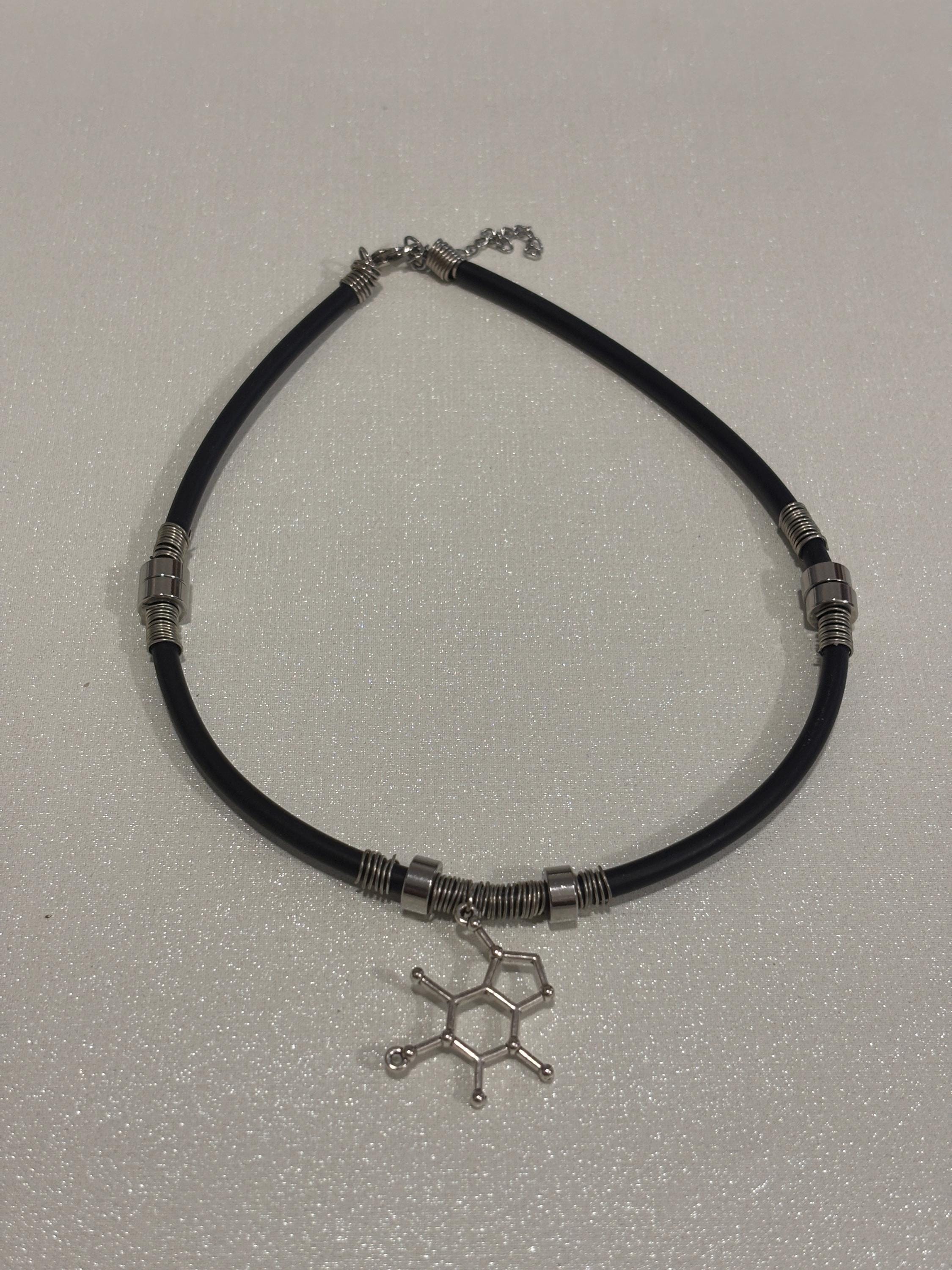 Collana molecola serotonina in acciaio| Collana chimica scientifica stile goth alternativa| Gioiello dark minimal