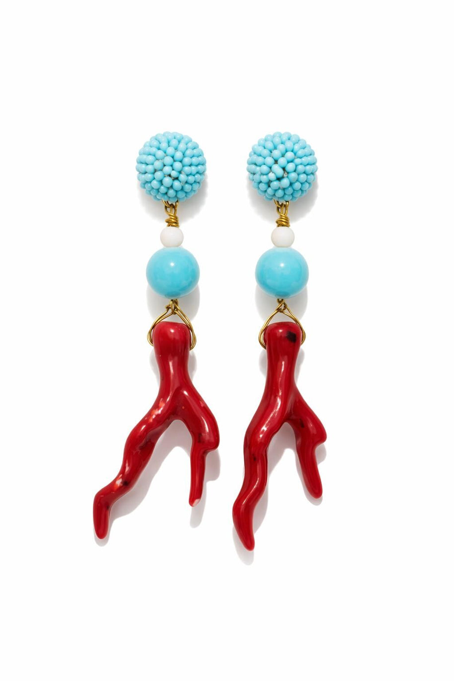 Orecchini corallo rosso e turchese- Orecchini pendenti stile mediterraneo- Gioiello estivo acciaio dorato antiallergico- idea regalo donna