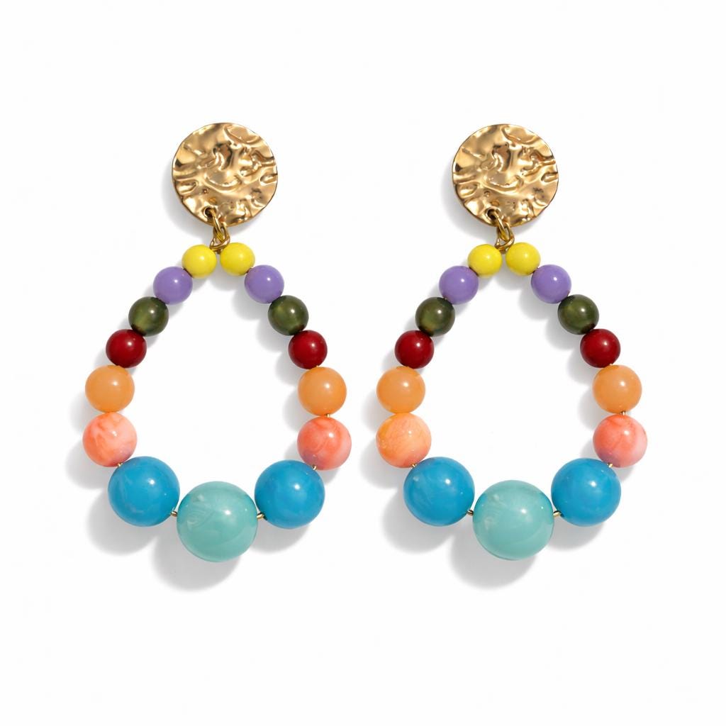 Orecchini pendenti perline colorate | Cerchi estivi multicolor | Gioiello mare acciaio antiallergico, idea regalo donna