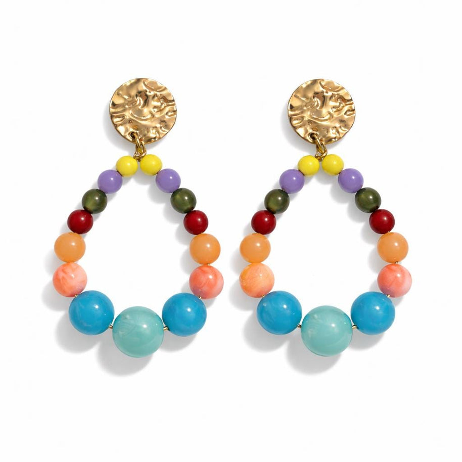 Orecchini pendenti perline colorate | Cerchi estivi multicolor | Gioiello mare acciaio antiallergico, idea regalo donna
