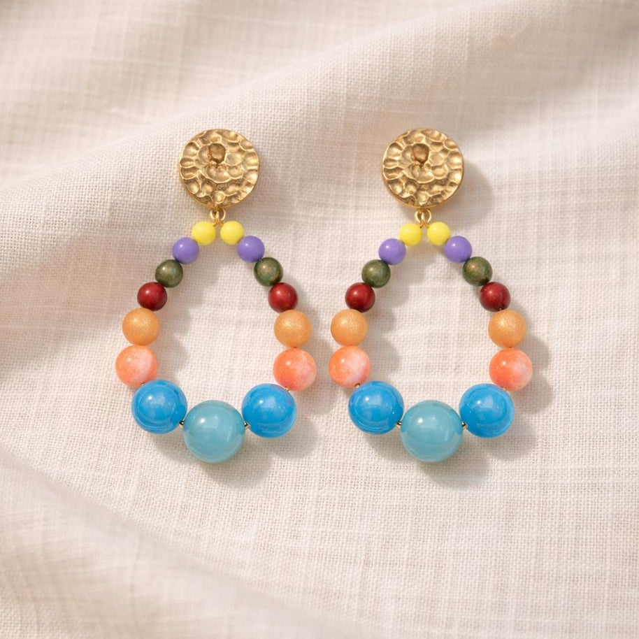 Orecchini pendenti perline colorate | Cerchi estivi multicolor | Gioiello mare acciaio antiallergico, idea regalo donna