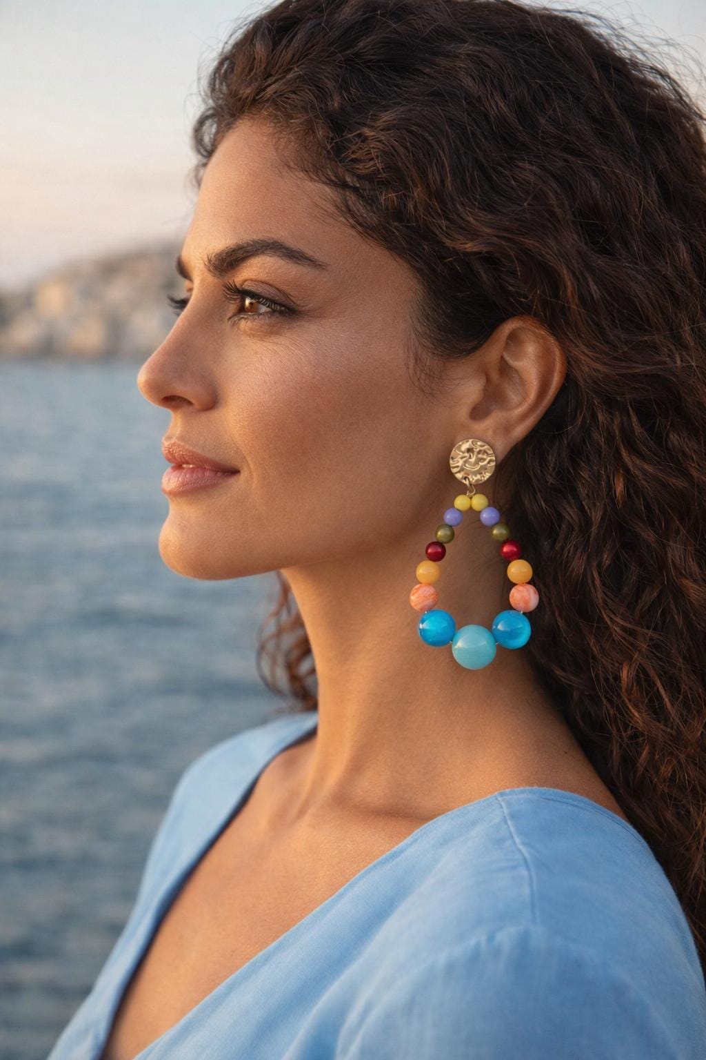 Orecchini pendenti perline colorate | Cerchi estivi multicolor | Gioiello mare acciaio antiallergico, idea regalo donna