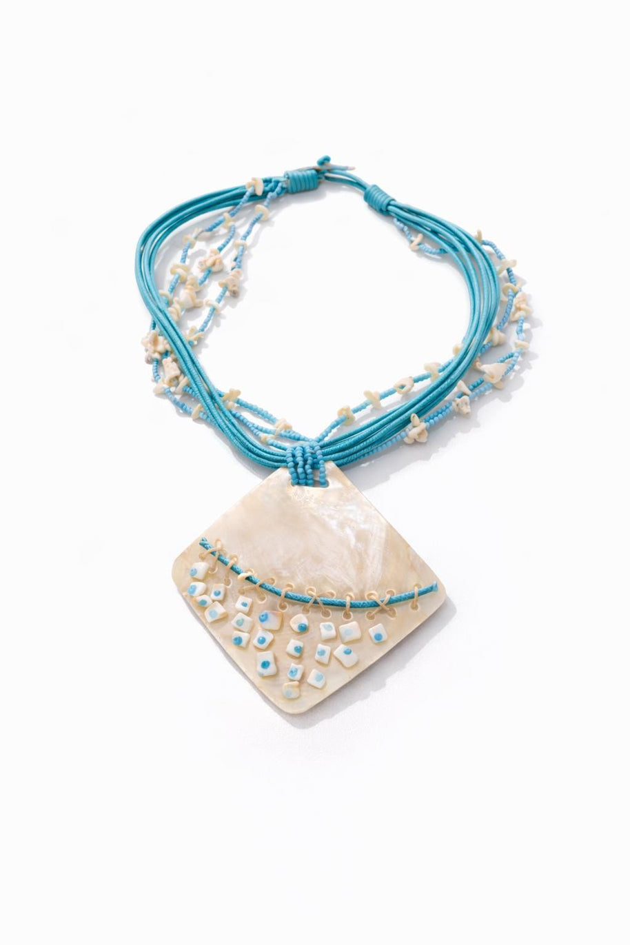 Collana lunga completamente naturale in madreperla azzurra | Gioiello boho stile Mediterraneo | Idea regalo donna