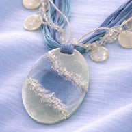 Collana lunga completamente naturale in madreperla azzurra | Gioiello boho stile Mediterraneo | Idea regalo donna