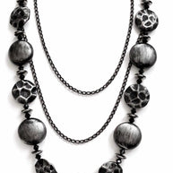 Collana lunga nera doppio giro stile dark gotico moderno | Collana maxi nero argento multifilo donna
