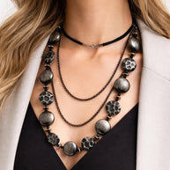 Collana lunga nera doppio giro stile dark gotico moderno | Collana maxi nero argento multifilo donna