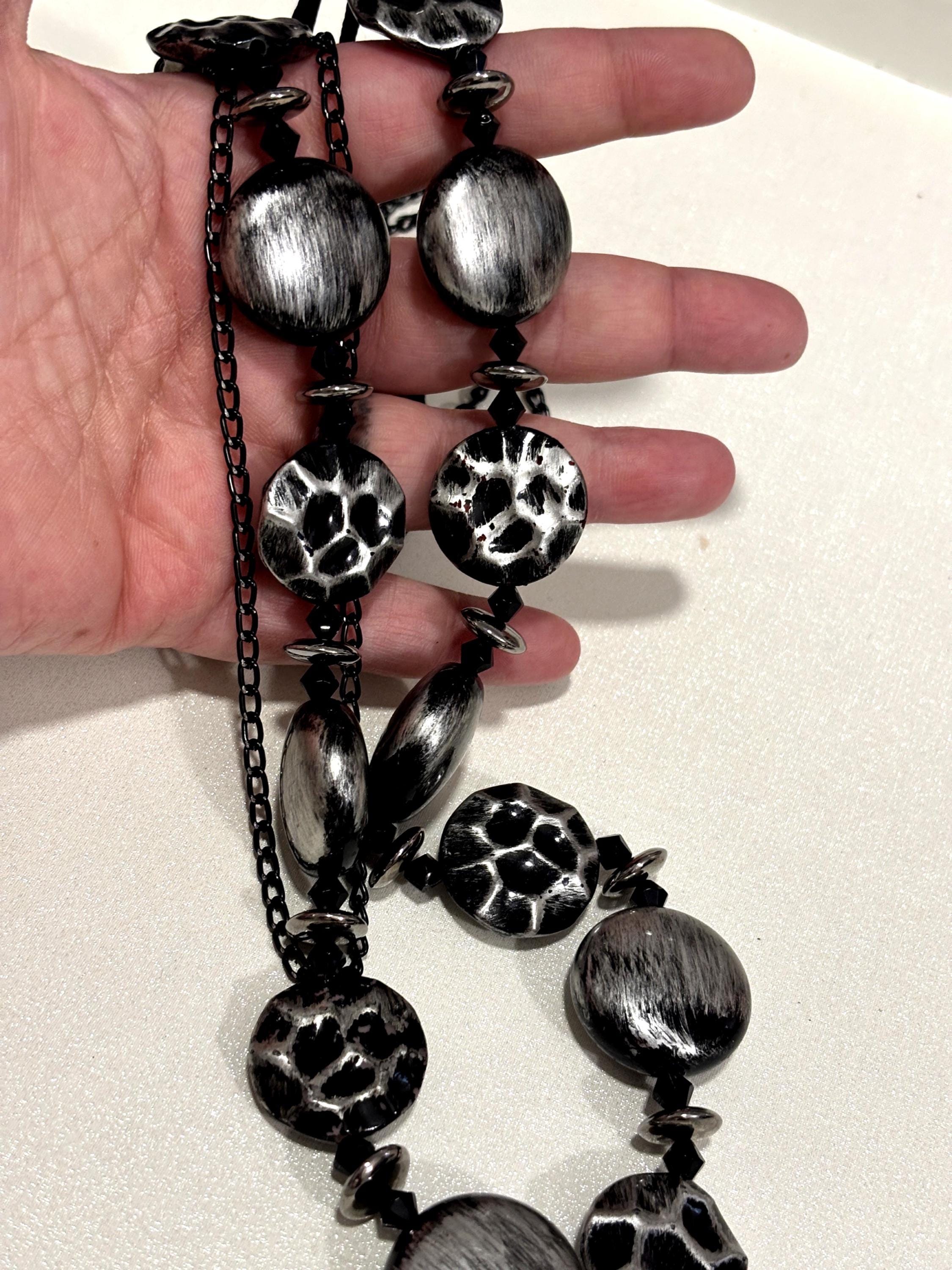 Collana lunga nera doppio giro stile dark gotico moderno | Collana maxi nero argento multifilo donna