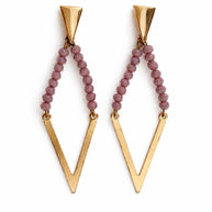 Orecchini pendenti geometrici oro con cristalli rosa antico | Orecchini lunghi a V boho eleganti donna