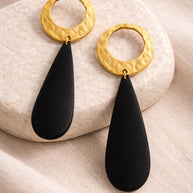 Orecchini pendenti neri e oro a goccia | Orecchini minimal moderni eleganti donna | Leggeri chic