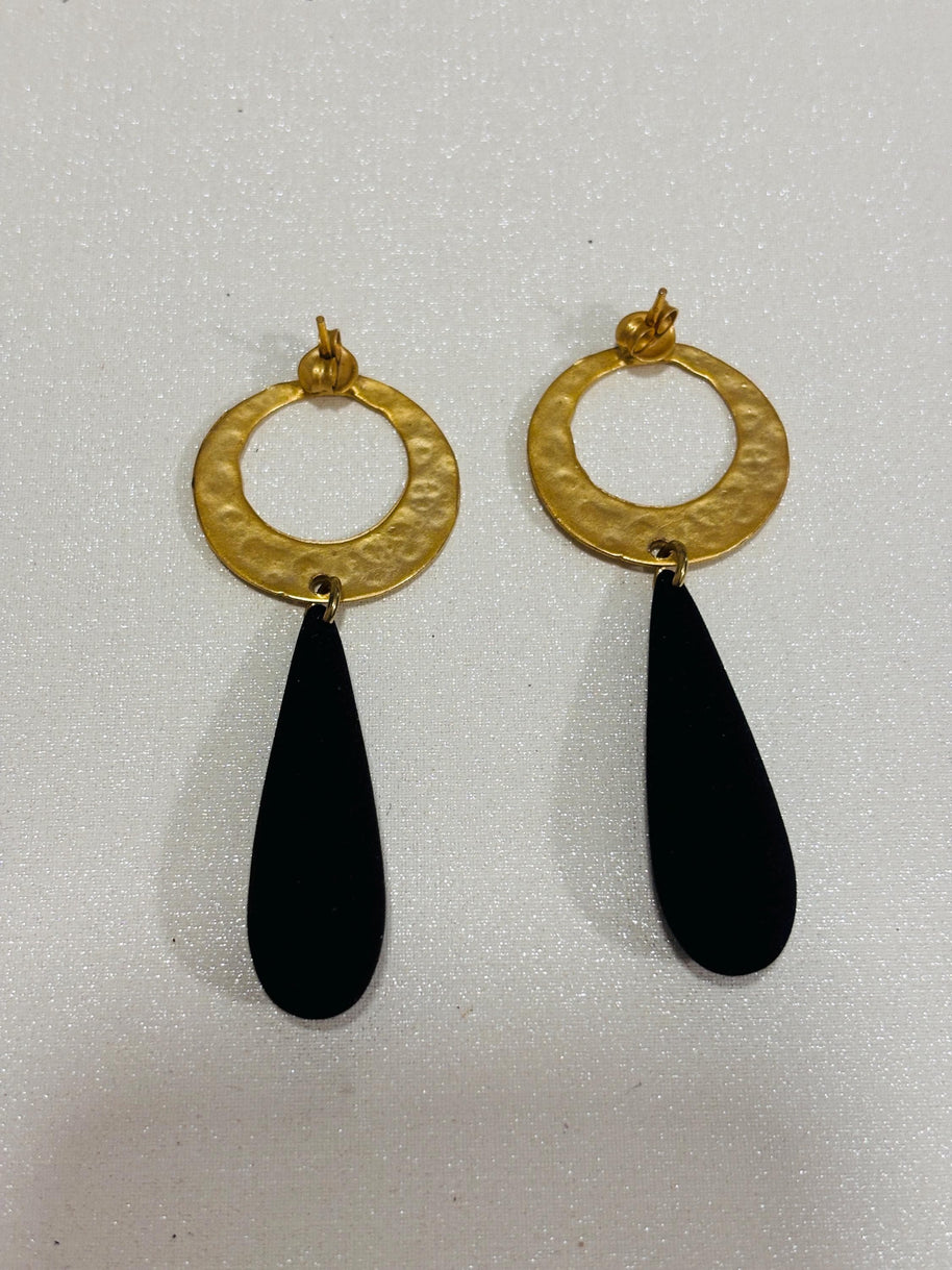 Orecchini pendenti neri e oro a goccia | Orecchini minimal moderni eleganti donna | Leggeri chic
