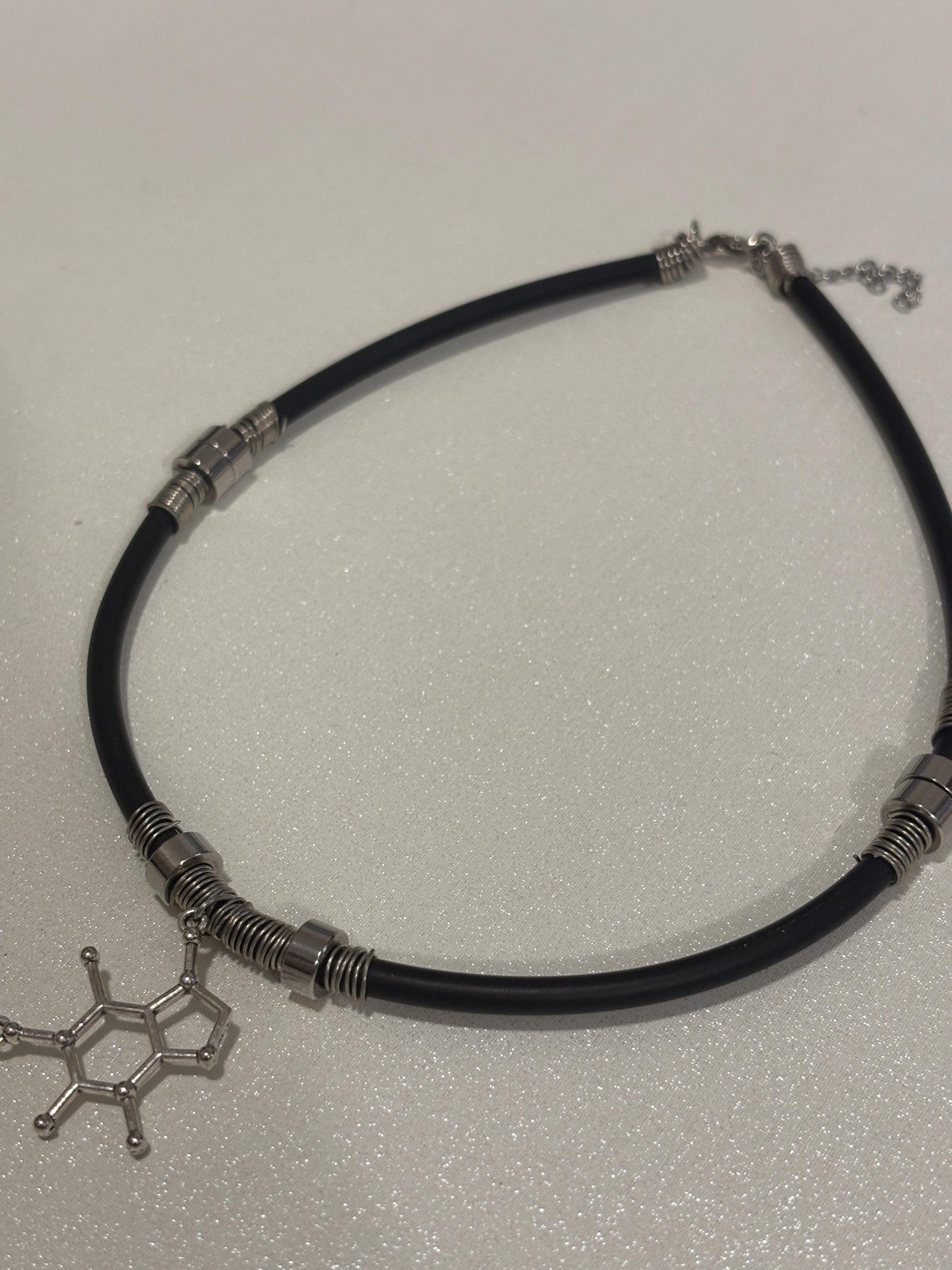 Collana molecola serotonina in acciaio| Collana chimica scientifica stile goth alternativa| Gioiello dark minimal