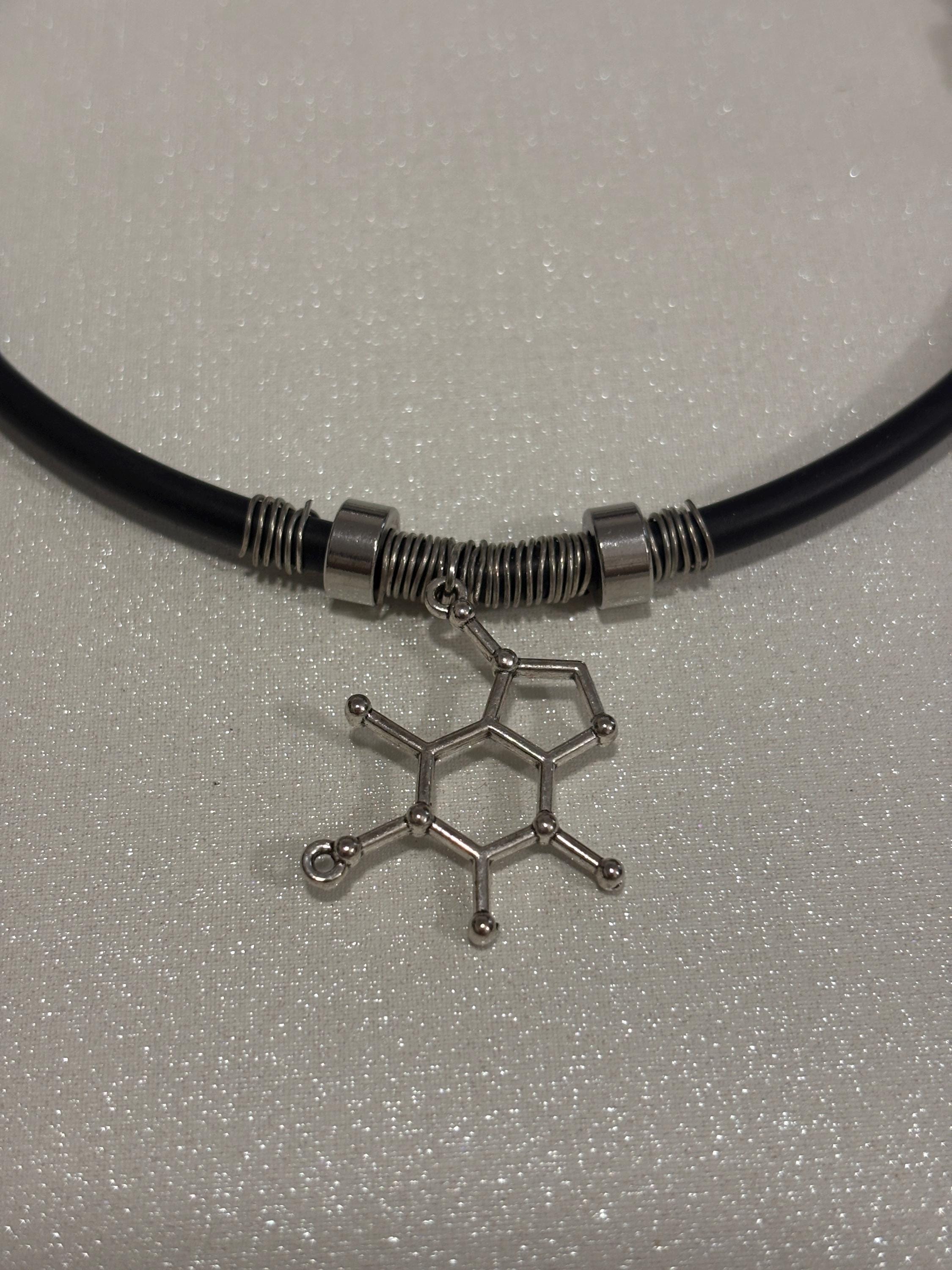 Collana molecola serotonina in acciaio| Collana chimica scientifica stile goth alternativa| Gioiello dark minimal