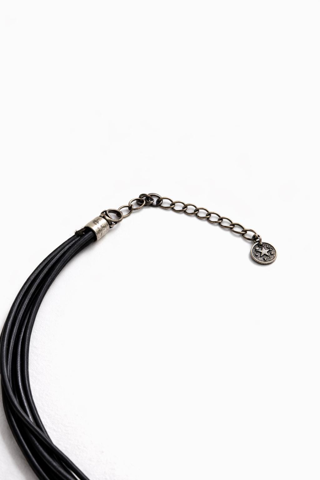 Collana industriale donna nera con maxi ciondolo quadrato argento | Gioiello rock statement urban regolabile