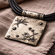Collana industriale donna nera con maxi ciondolo quadrato argento | Gioiello rock statement urban regolabile