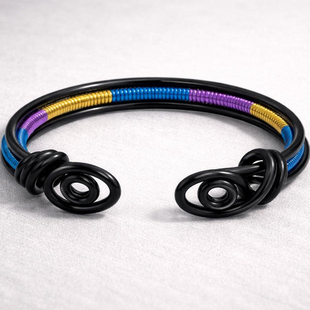 Bracciale rigido nero in alluminio con spirali| Bracciale aperto regorabile minimal| Gioiello stile industriale moderno| Regalo unisex