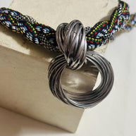 Collana etnica statement con ciondolo maxi argento | Collana tribale multicolor girocollo donna estate mare Boho