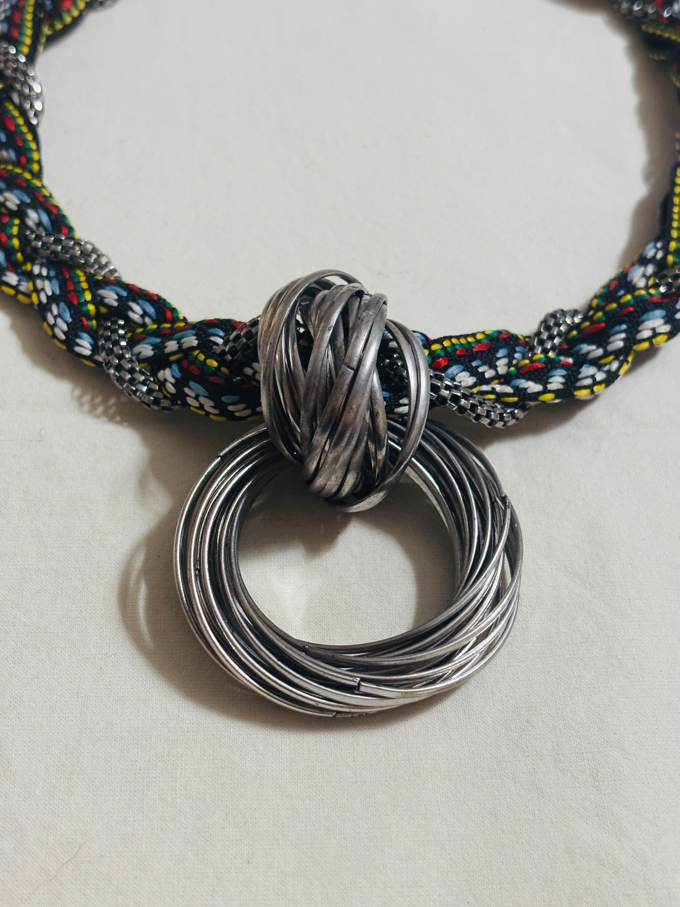 Collana etnica statement con ciondolo maxi argento | Collana tribale multicolor girocollo donna estate mare Boho