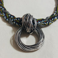 Collana etnica statement con ciondolo maxi argento | Collana tribale multicolor girocollo donna estate mare Boho