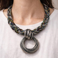 Collana etnica statement con ciondolo maxi argento | Collana tribale multicolor girocollo donna estate mare Boho