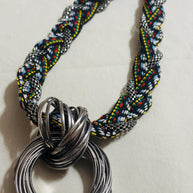 Collana etnica statement con ciondolo maxi argento | Collana tribale multicolor girocollo donna estate mare Boho