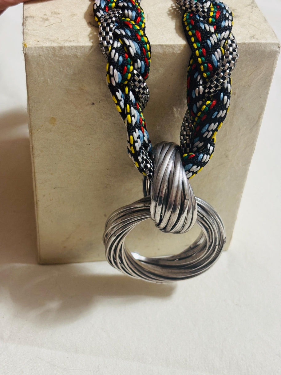 Collana etnica statement con ciondolo maxi argento | Collana tribale multicolor girocollo donna estate mare Boho