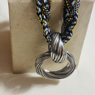 Collana etnica statement con ciondolo maxi argento | Collana tribale multicolor girocollo donna estate mare Boho