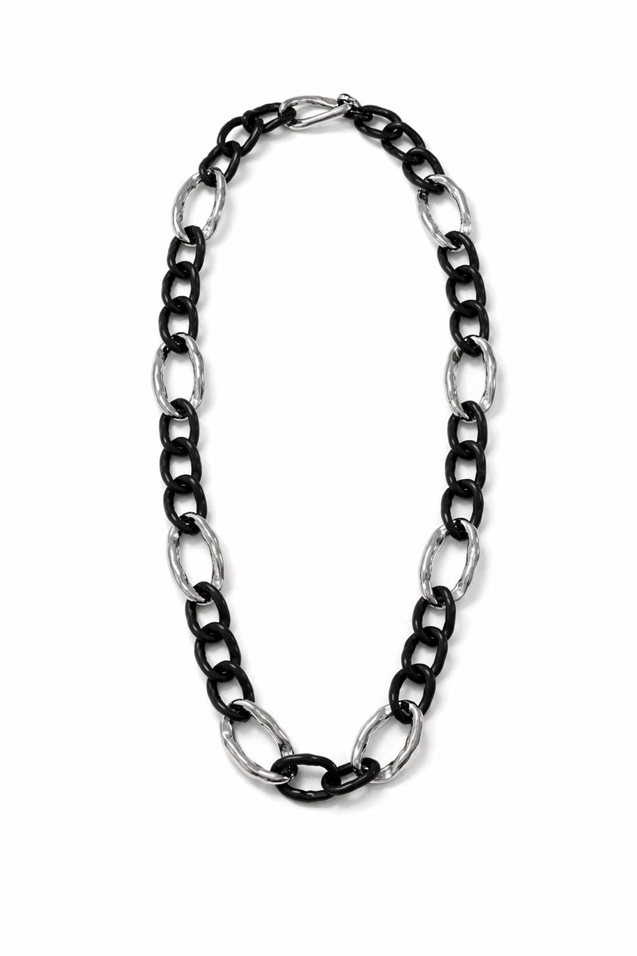 Collana catena maxi nera e argento maglia grossa lunga | Collana statement donna stile rock industrial urban chic