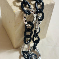Collana catena maxi nera e argento maglia grossa lunga | Collana statement donna stile rock industrial urban chic
