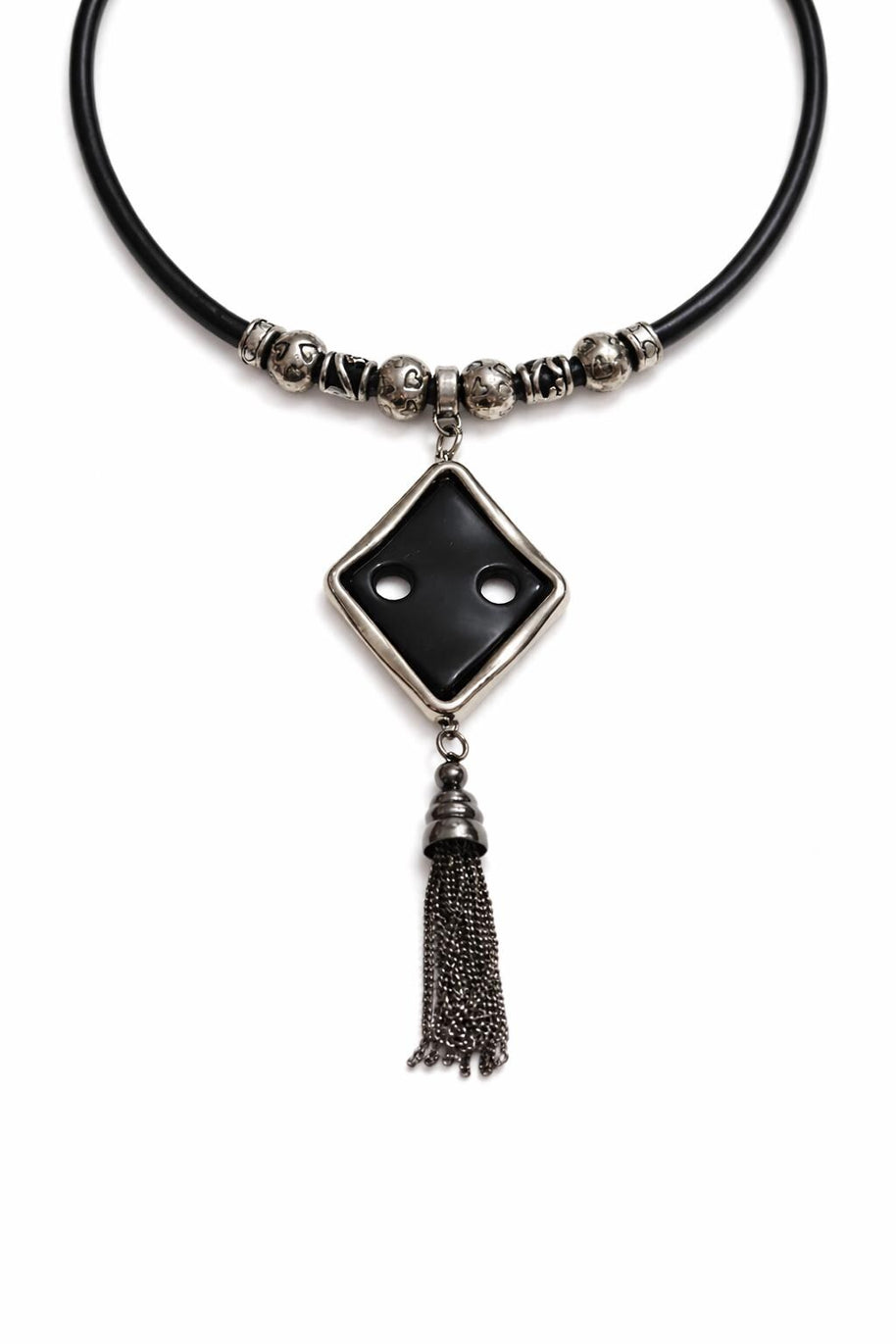 Collana rombo nero con nappina | Girocollo dark elegante con ciondolo geometrico | Collana gotica moderna donna