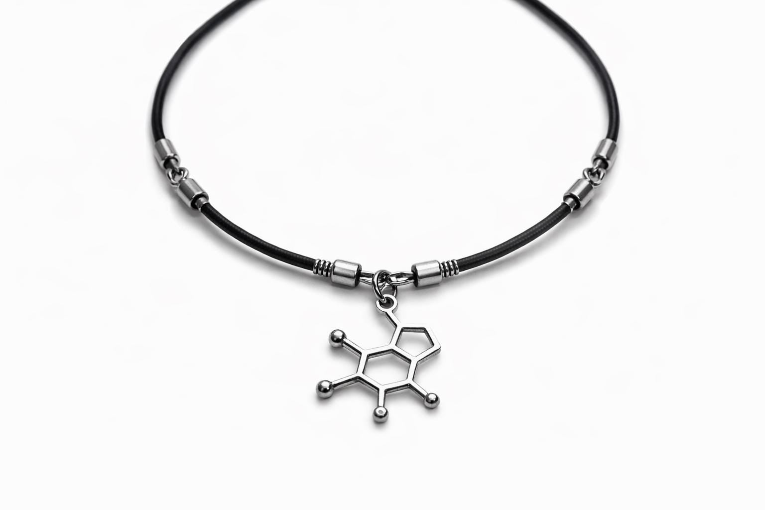 Collana molecola serotonina in acciaio| Collana chimica scientifica stile goth alternativa| Gioiello dark minimal