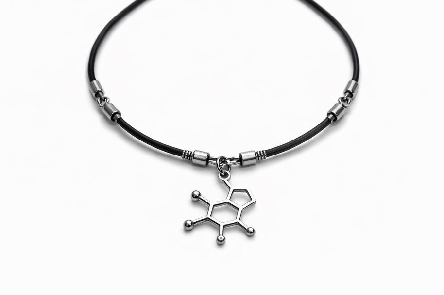 Collana molecola serotonina in acciaio| Collana chimica scientifica stile goth alternativa| Gioiello dark minimal