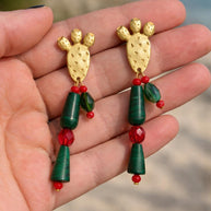 Orecchini cactus siciliano| Orecchini pendenti estivi stile Mediterraneo| Gioiello acciaio dorato antiallergico| Idea regalo donna