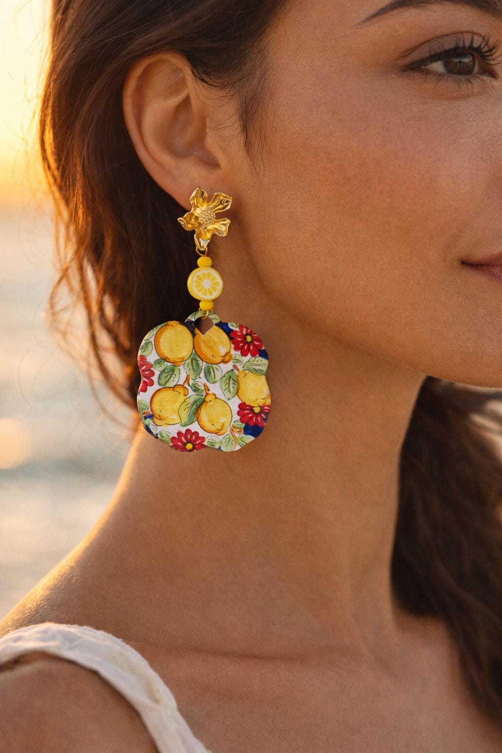 Orecchini limoni siciliani| Orecchini pendenti estivi stile Mediterraneo|  Gioiello mare acciaio dorato antiallergico | Idea regalo donna
