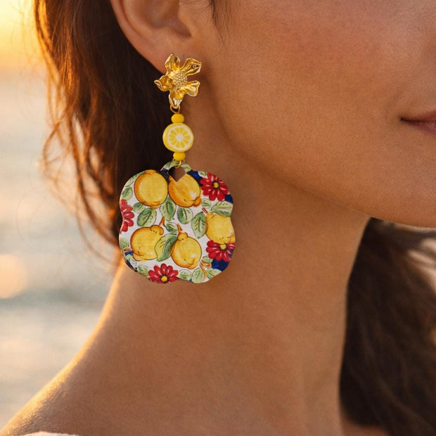 Orecchini limoni siciliani| Orecchini pendenti estivi stile Mediterraneo|  Gioiello mare acciaio dorato antiallergico | Idea regalo donna