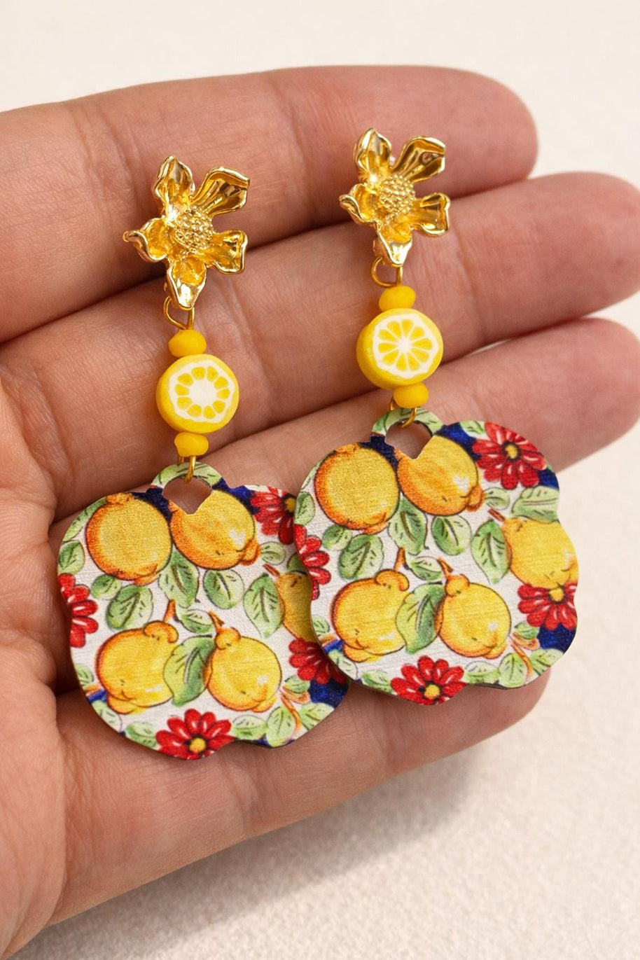 Orecchini limoni siciliani| Orecchini pendenti estivi stile Mediterraneo|  Gioiello mare acciaio dorato antiallergico | Idea regalo donna
