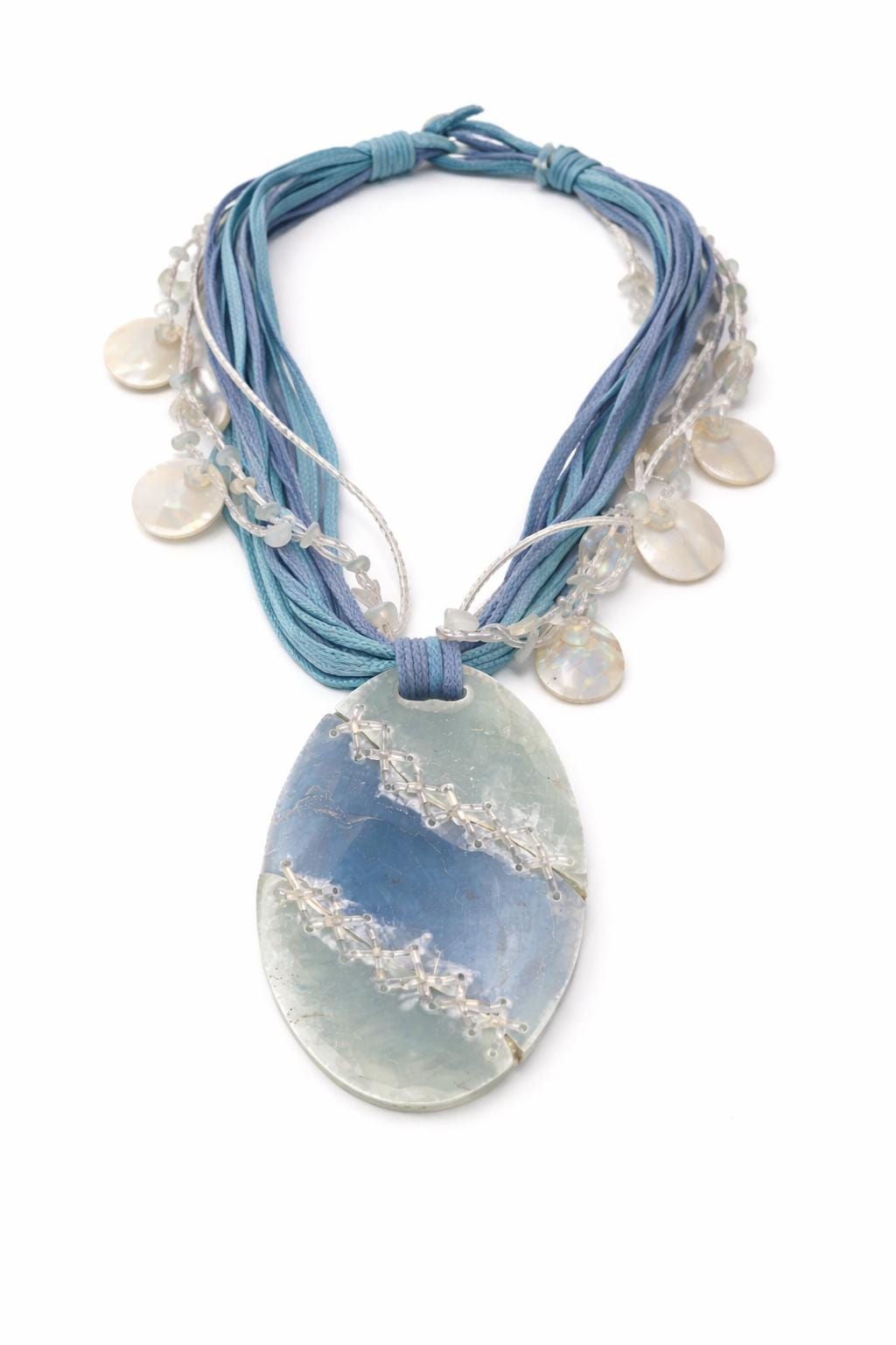 Collana lunga completamente naturale in madreperla azzurra | Gioiello boho stile Mediterraneo | Idea regalo donna