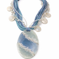Collana lunga completamente naturale in madreperla azzurra | Gioiello boho stile Mediterraneo | Idea regalo donna