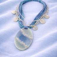 Collana lunga completamente naturale in madreperla azzurra | Gioiello boho stile Mediterraneo | Idea regalo donna