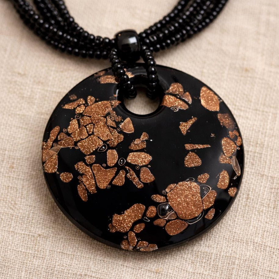 Collana in vetro di Murano oro e nero elegante | Collana donna da indossare tutti i giorni | Gioiello antiallergico