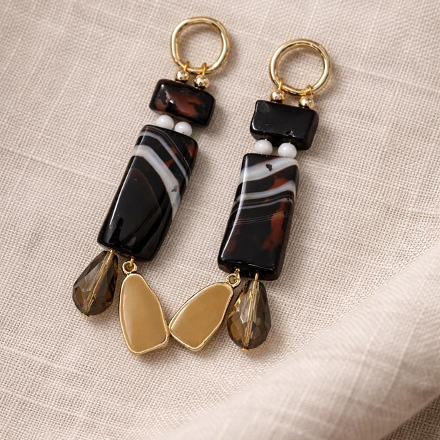 Orecchini lunghi in vetro di Murano oro e nero | Orecchini pendenti donna eleganti | Gioiello moderno