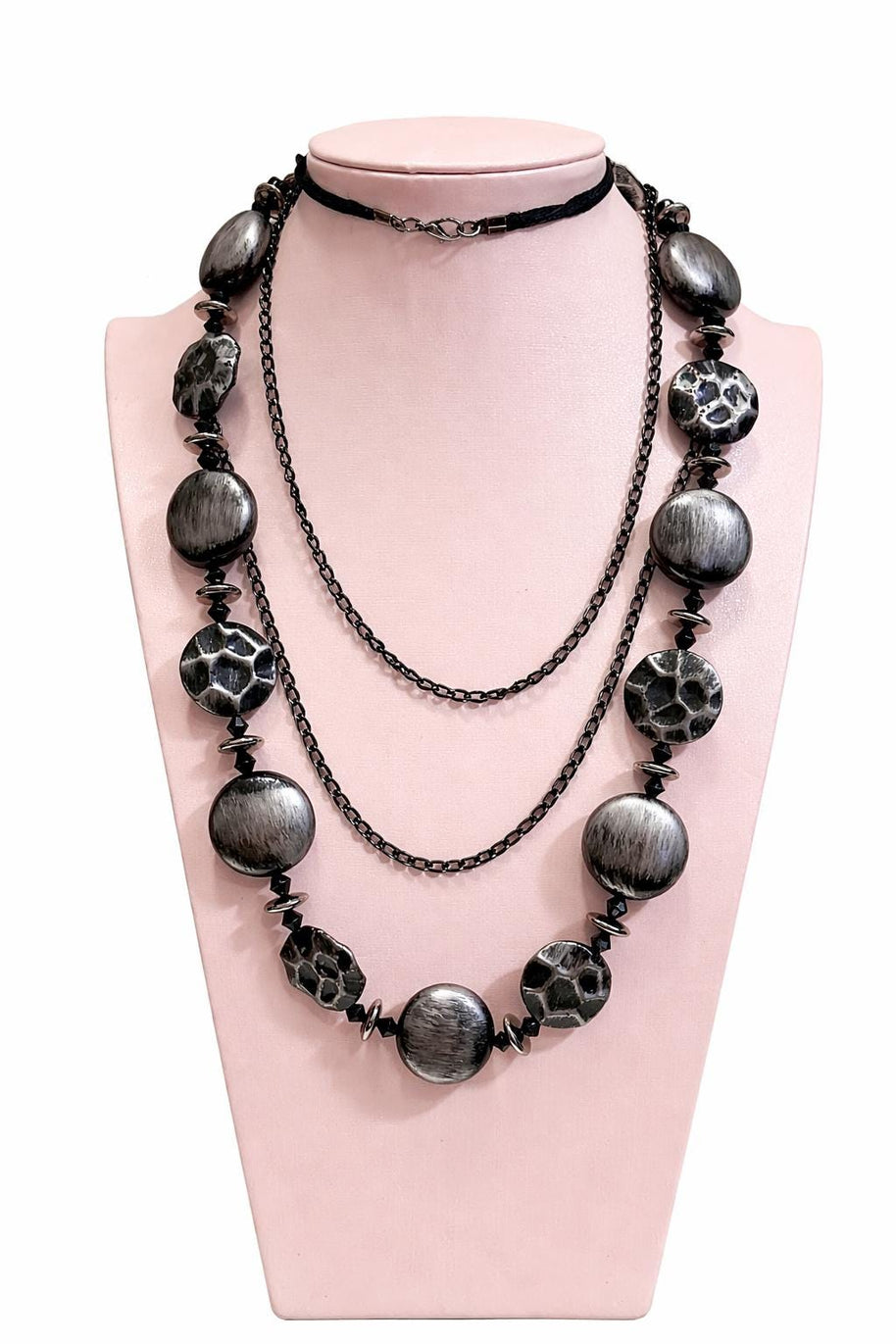 Collana lunga nera doppio giro stile dark gotico moderno | Collana maxi nero argento multifilo donna
