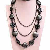 Collana lunga nera doppio giro stile dark gotico moderno | Collana maxi nero argento multifilo donna