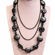 Collana lunga nera doppio giro stile dark gotico moderno | Collana maxi nero argento multifilo donna