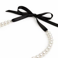 Collana perle bianche con nastro nero regolabile | Girocollo perle donna elegante | Collana perle cerimonia