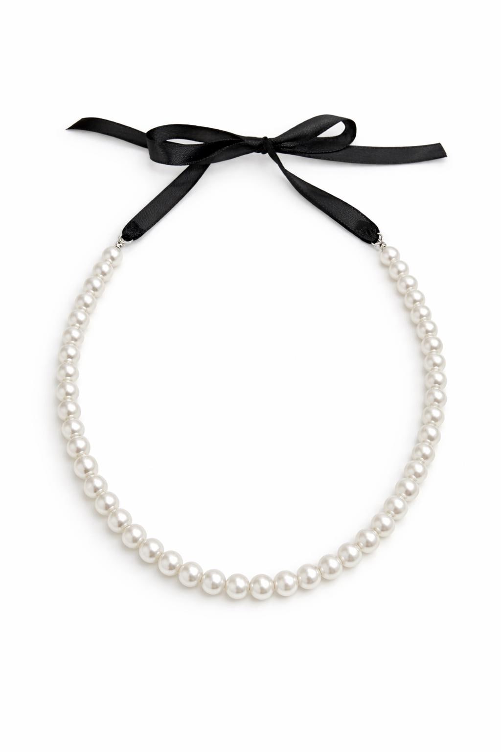 Collana perle bianche con nastro nero regolabile | Girocollo perle donna elegante | Collana perle cerimonia