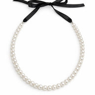 Collana perle bianche con nastro nero regolabile | Girocollo perle donna elegante | Collana perle cerimonia