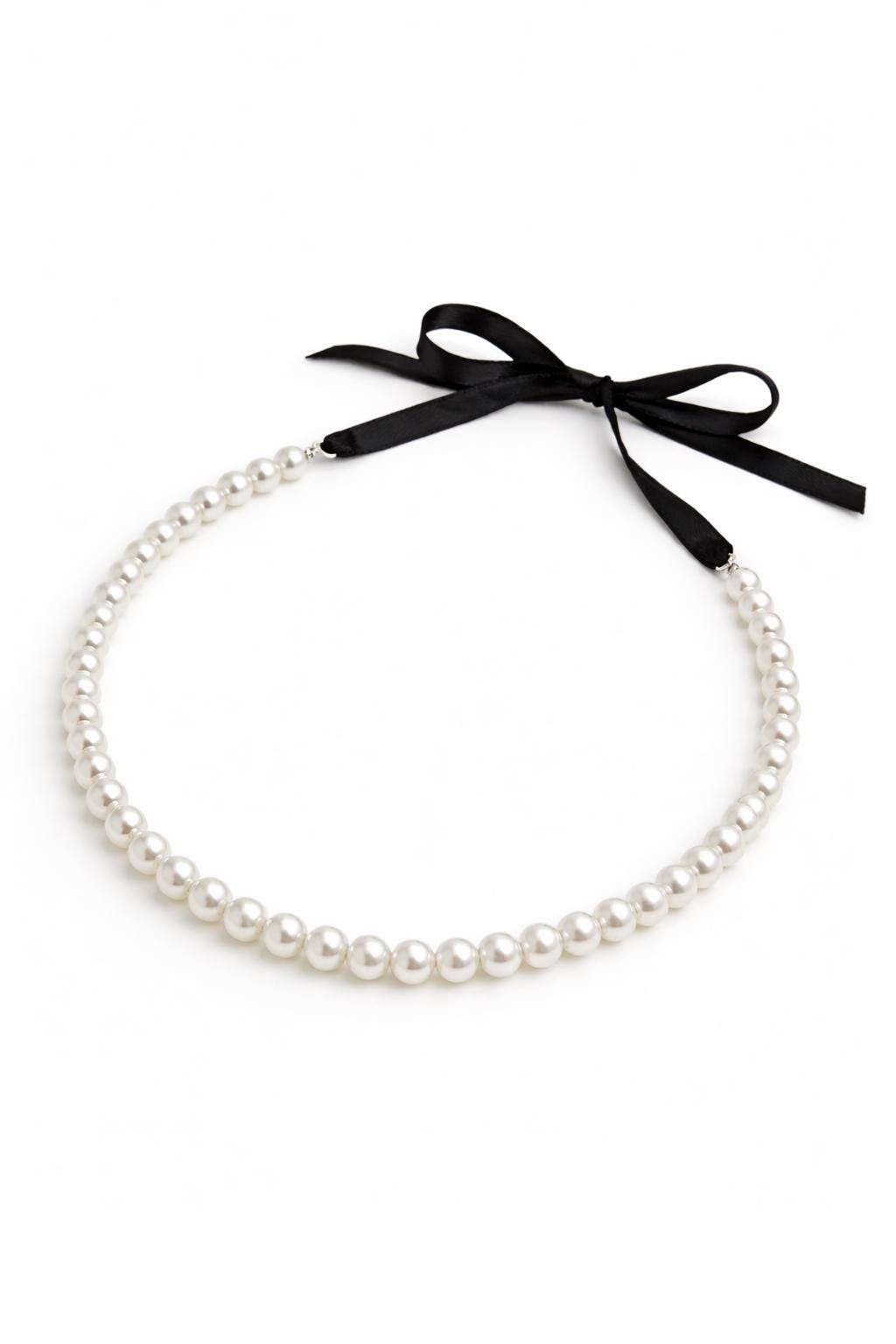 Collana perle bianche con nastro nero regolabile | Girocollo perle donna elegante | Collana perle cerimonia