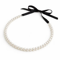 Collana perle bianche con nastro nero regolabile | Girocollo perle donna elegante | Collana perle cerimonia
