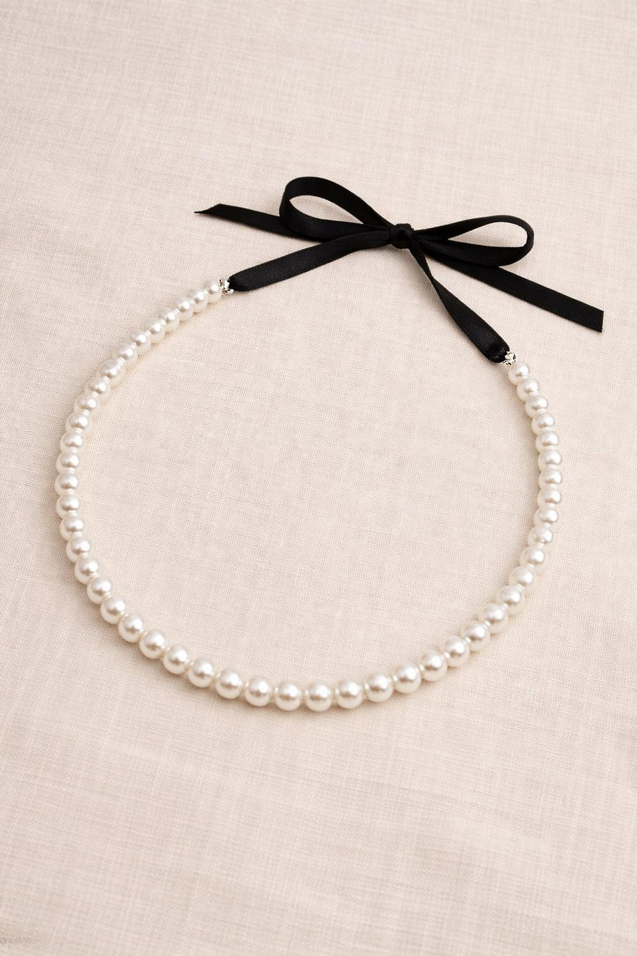 Collana perle bianche con nastro nero regolabile | Girocollo perle donna elegante | Collana perle cerimonia